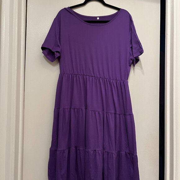 Purple Tiered Short Sleeve Midi‎ Dress (Size Unknown) (2XL) (NEW) - Picture 5 of 16